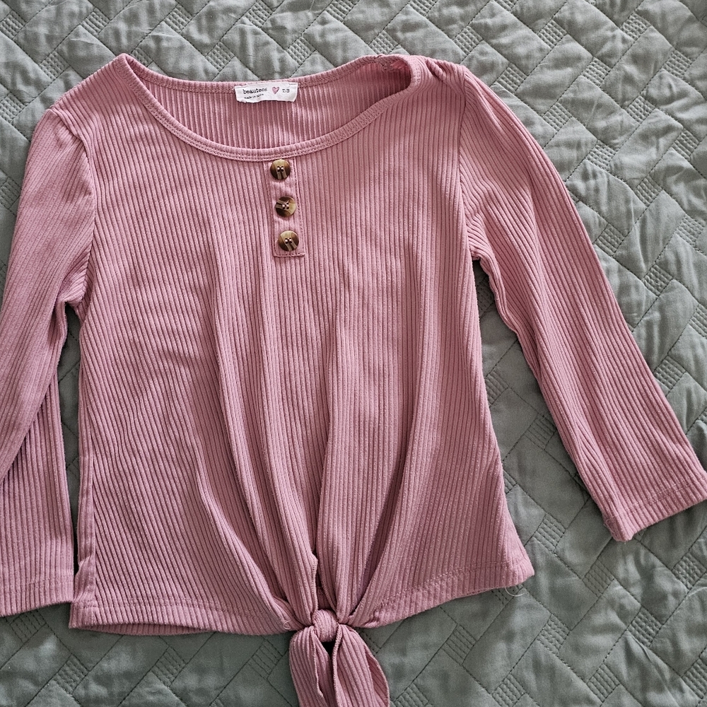 Beautees Pink Ribbed Top with Knot Detail 7/8